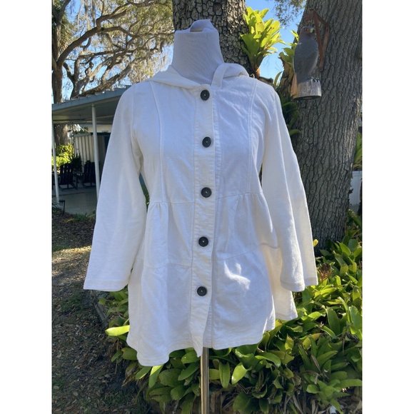 Kimchi Blue Coat Urban Outfitters Jacket Ivory Knit Button Hoodie Soft S… - Picture 1 of 8
